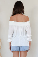 Sarah Top - Off Shoulder Ruffled Sleeve Top in White