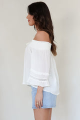 Sarah Top - Off Shoulder Ruffled Sleeve Top in White