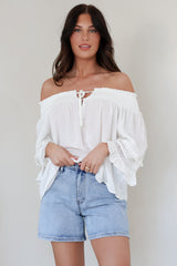 Sarah Top - Off Shoulder Ruffled Sleeve Top in White