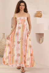 Mattina Maxi Dress: Spaghetti Strap Sun Dress in Ocean Dreams Print