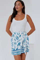 Sassi Mini Skirt - High Waisted Skirt with Wrap Belt in Kiri Print