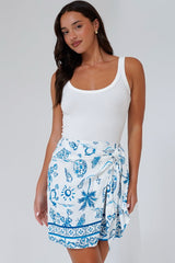 Sassi Mini Skirt - High Waisted Skirt with Wrap Belt in Kiri Print