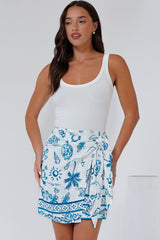 Sassi Mini Skirt - High Waisted Skirt with Wrap Belt in Kiri Print