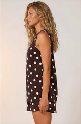 Saturn Set - Crew Neck Sleeveless Top with Side Splits and Drawstring Waist Shorts in Kitson Spot Print Chocolate