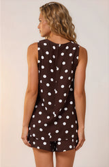 Saturn Set - Crew Neck Sleeveless Top with Side Splits and Drawstring Waist Shorts in Kitson Spot Print Chocolate