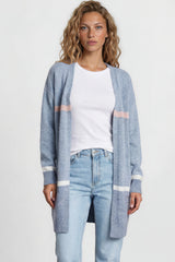 Model wearing Saylor Cardigan in Blue from Salty Crush