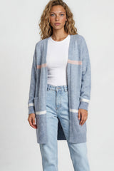 Model wearing Saylor Cardigan in Blue from Salty Crush