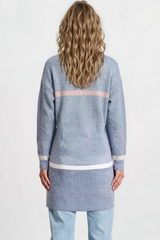 Model wearing Saylor Cardigan in Blue from Salty Crush