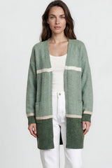 Model wearing Saylor Cardigan in Green from Salty Crush