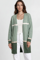 Model wearing Saylor Cardigan in Green from Salty Crush