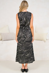 Scarlet Midi Dress - Cross Bodice V Neck A Line Dress with Waist Tie in Morgan Print