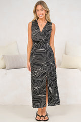 Scarlet Midi Dress - Cross Bodice V Neck A Line Dress with Waist Tie in Morgan Print