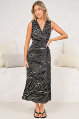 Scarlet Midi Dress - Cross Bodice V Neck A Line Dress with Waist Tie in Morgan Print
