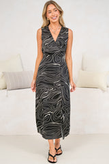 Scarlet Midi Dress - Cross Bodice V Neck A Line Dress with Waist Tie in Morgan Print