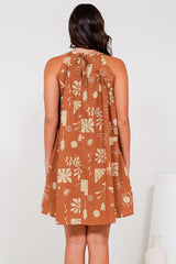 Schafer Mini Dress - Halter Neck Shift Dress in Solana Print