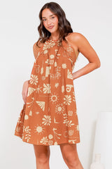 Schafer Mini Dress - Halter Neck Shift Dress in Solana Print
