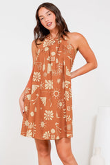 Schafer Mini Dress - Halter Neck Shift Dress in Solana Print