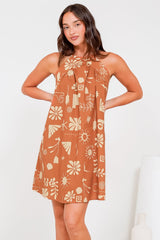 Schafer Mini Dress - Halter Neck Shift Dress in Solana Print