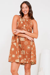 Schafer Mini Dress - Halter Neck Shift Dress in Solana Print