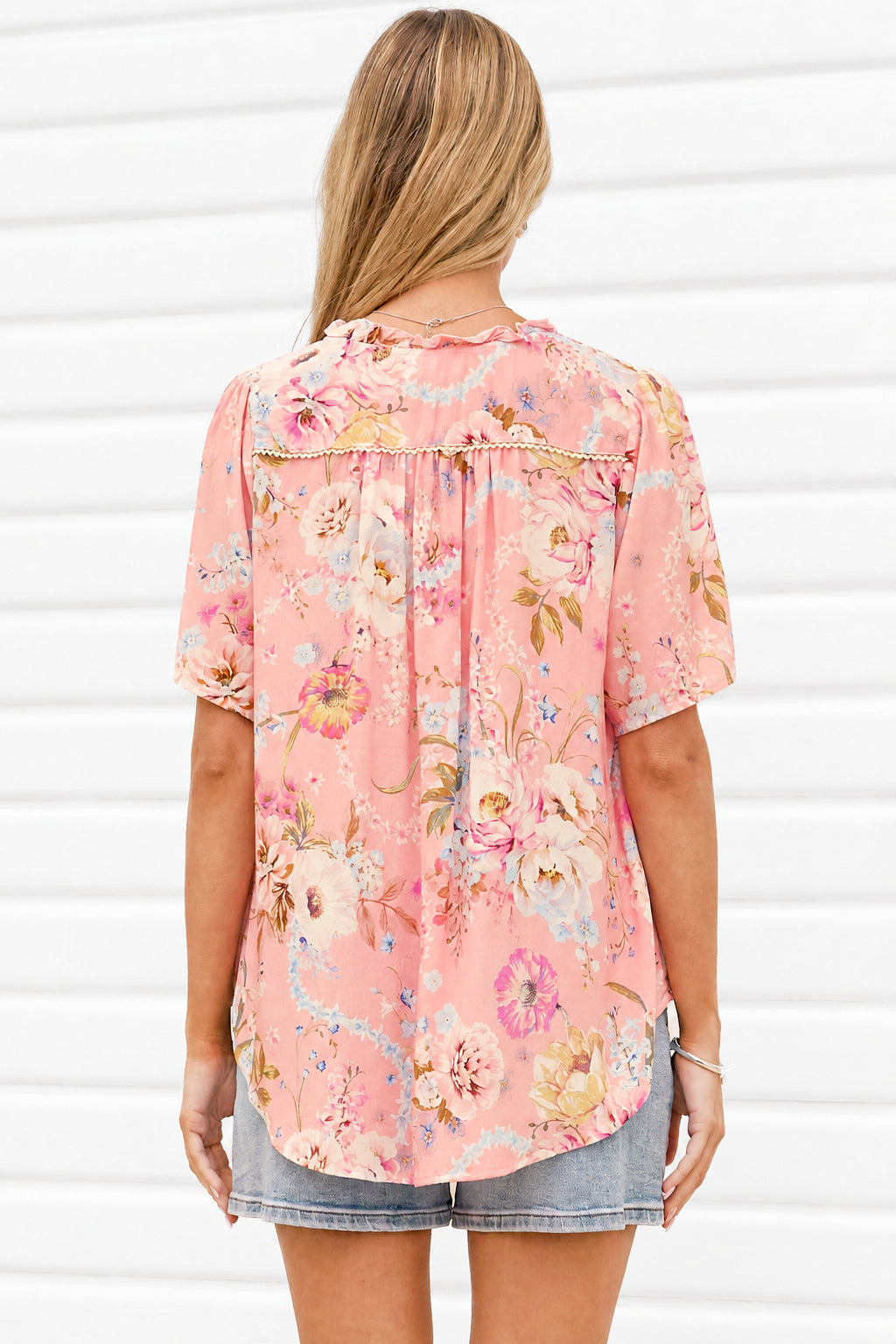 Scheana Blouse - Frill Collar Button Down with Flutter Sleeves in Ginnee Print