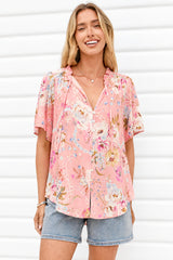 Scheana Blouse - Frill Collar Button Down with Flutter Sleeves in Ginnee Print
