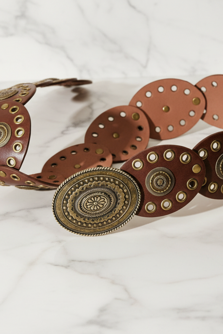 Kelce Rivet Gold Buckle Belt - Brown