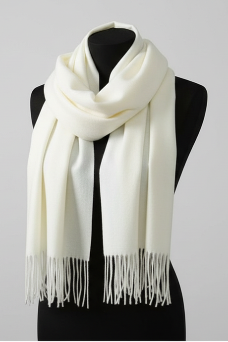 Jacory Scarf - Soft Cozy Wrap Scarf with Tassel Detail in Cream