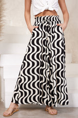 Selda Pants - Paper Bag High Waisted Wide Leg Pant In Graphic Print