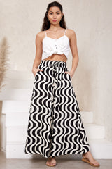 Selda Pants - Paper Bag High Waisted Wide Leg Pant In Graphic Print