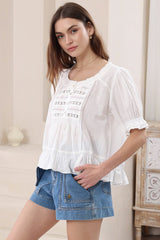 Selma Top - Round Neck Lace Detailed Pull Over Top in White