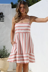 Sennia Mini Dress - Adjustable Spaghetti Strap Sun Dress in Gaubi Print Pink
