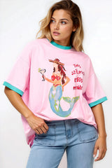 Senorita Margarita Tee - Crew Neck Oversized Graphic Tee in Pink