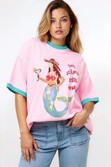 Senorita Margarita Tee - Crew Neck Oversized Graphic Tee in Pink
