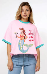 Senorita Margarita Tee - Crew Neck Oversized Graphic Tee in Pink