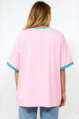 Senorita Margarita Tee - Crew Neck Oversized Graphic Tee in Pink