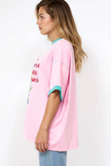 Senorita Margarita Tee - Crew Neck Oversized Graphic Tee in Pink