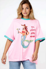 Senorita Margarita Tee - Crew Neck Oversized Graphic Tee in Pink
