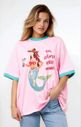 Senorita Margarita Tee - Crew Neck Oversized Graphic Tee in Pink