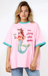 Senorita Margarita Tee - Crew Neck Oversized Graphic Tee in Pink