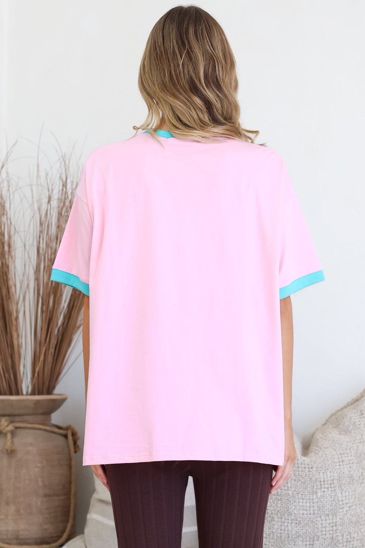 Senorita Margarita Tee - Crew Neck Oversized Graphic Tee in Pink