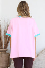 Senorita Margarita Tee - Crew Neck Oversized Graphic Tee in Pink