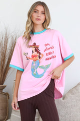 Senorita Margarita Tee - Crew Neck Oversized Graphic Tee in Pink