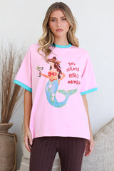 Senorita Margarita Tee - Crew Neck Oversized Graphic Tee in Pink