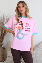 Senorita Margarita Tee - Crew Neck Oversized Graphic Tee in Pink