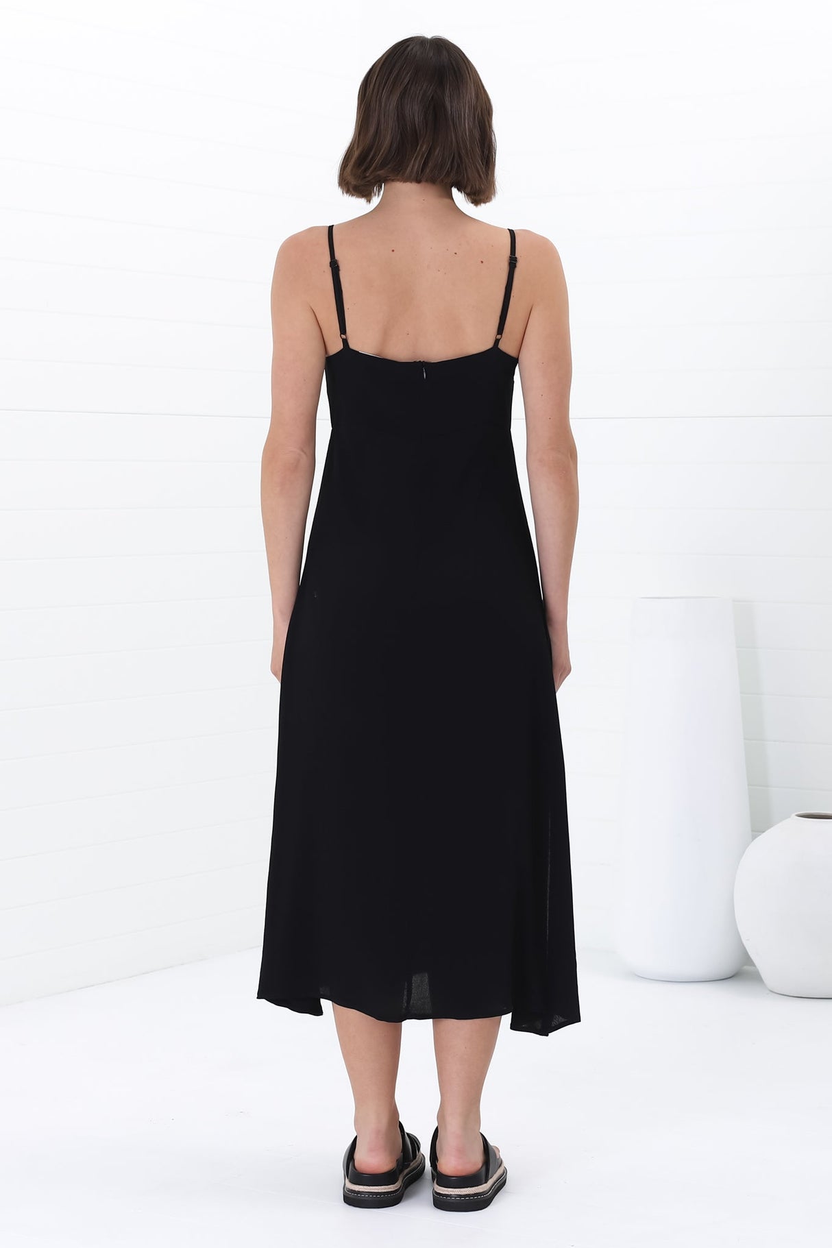 Serena Midi Dress - Pull Tie Bust Sweet Heart Neckline Sun Dress in Black