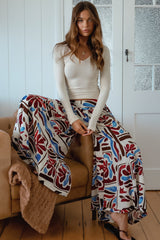 JAASE - Serge Pants: High Waisted Wide Leg Pants in Artisan Print