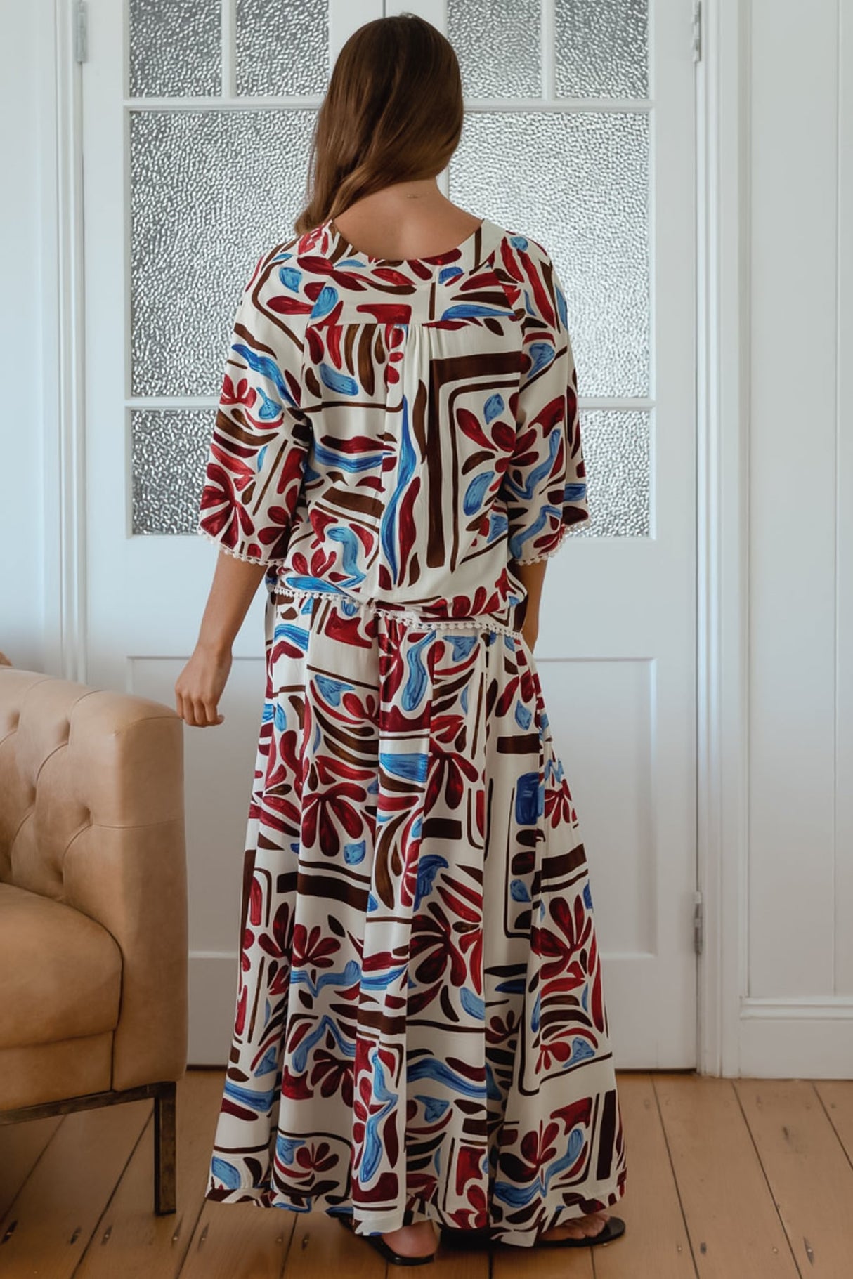 JAASE - Serge Pants: High Waisted Wide Leg Pants in Artisan Print