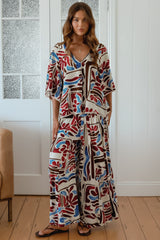 JAASE - Serge Pants: High Waisted Wide Leg Pants in Artisan Print