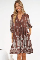 Sorrento Mini Dress - V-Neck Shift Dress with Balloon Sleeves in Houston Print