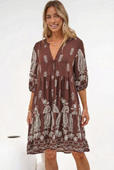 Sorrento Mini Dress - V-Neck Shift Dress with Balloon Sleeves in Houston Print